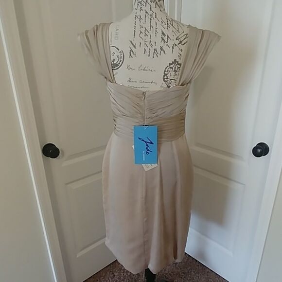 NWT Jade Special Occasion Tiffany Chiffon Khaki Tea Length dress Sz 8 - Picture 4 of 12